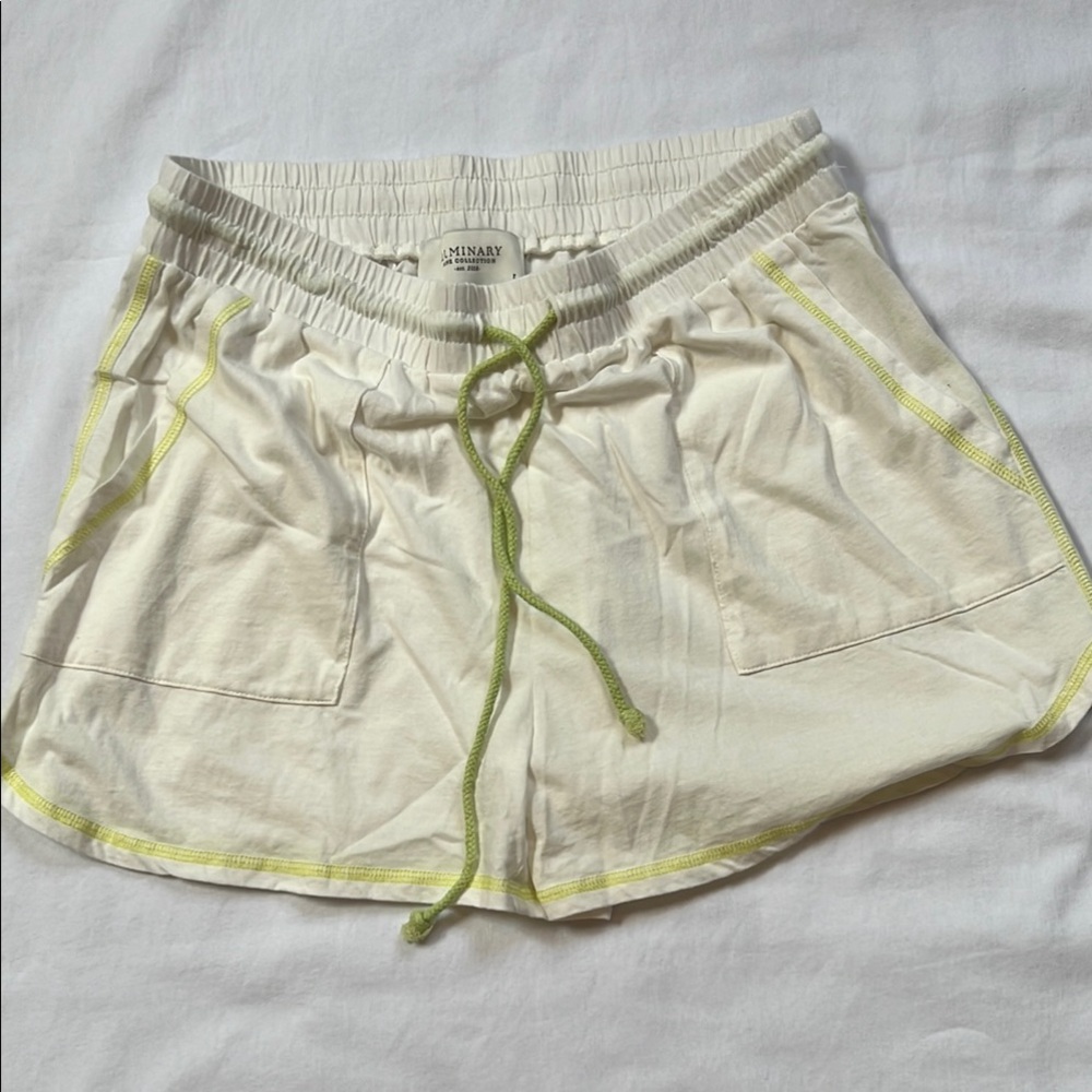 LUMINARY Cream Athletic Shorts with Elastic Waistband